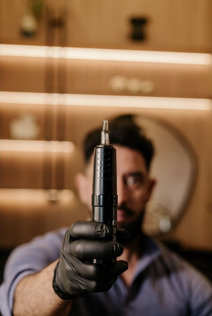 Dermógrafo de micropigmentação em primeiro plano